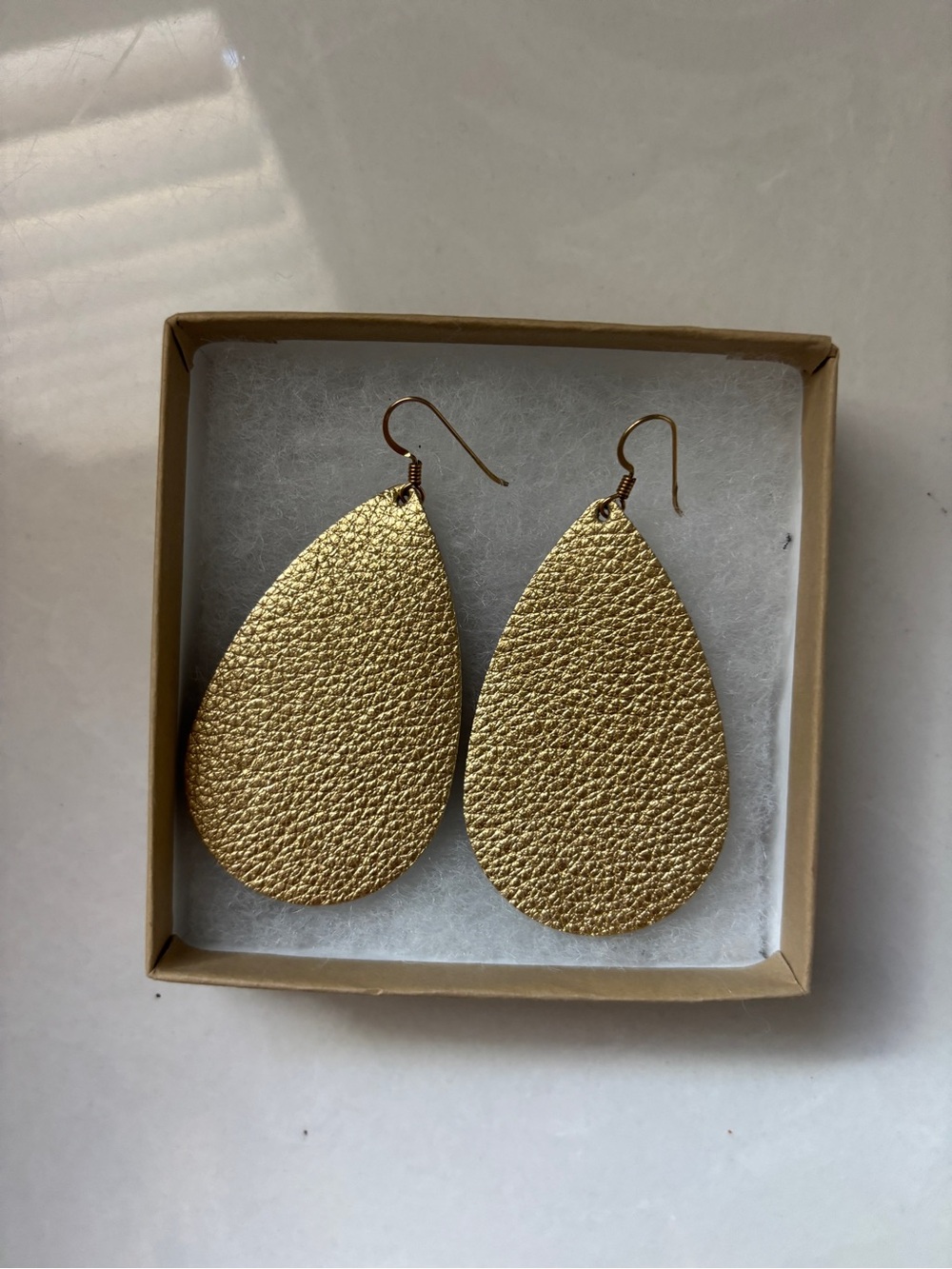 Nickel & Suede Gold Teardrop Soft Leather Earrings, Medium